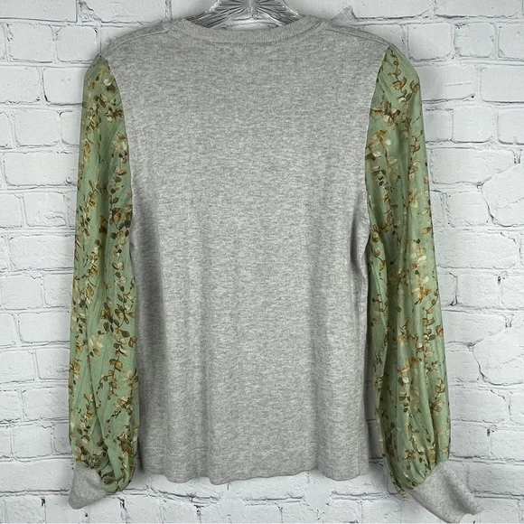 CURRENT AIR gray knit top with floral lightweight balloon sleeves, size S - Picture 4 of 16